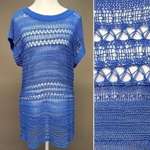 Open Weave Crochet Tunic Top Fish Net Mesh Cord Beach Sheer Rave Mermaid Large